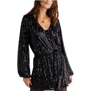 Free People’s Christa Sequin Romper, black, xs